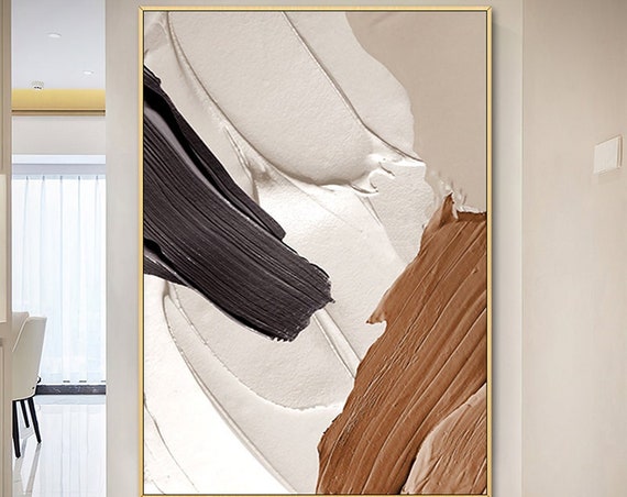 Abstract Black Beige White Modern Wall Art Heavy Texture Hand Painted Artwork Personalized Acrylic Painting On Large Size Decor