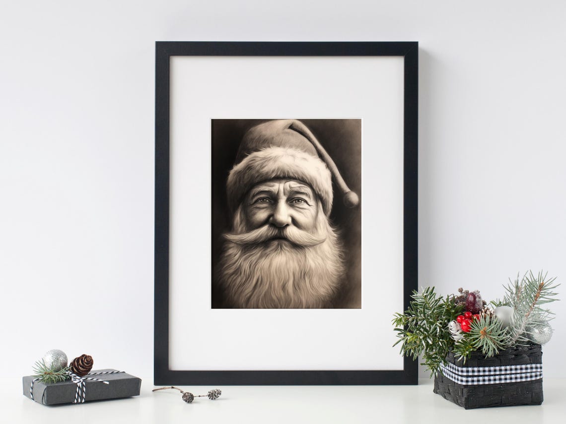 Vintage Santa Claus Charcoal Portrait Beard Classic Holiday Poster