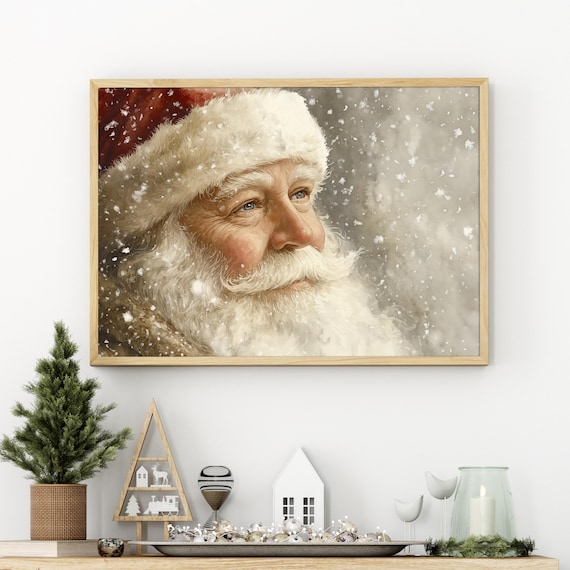 Santa Claus Snowy Beard Watercolor Portrait Vintage Holiday Poster
