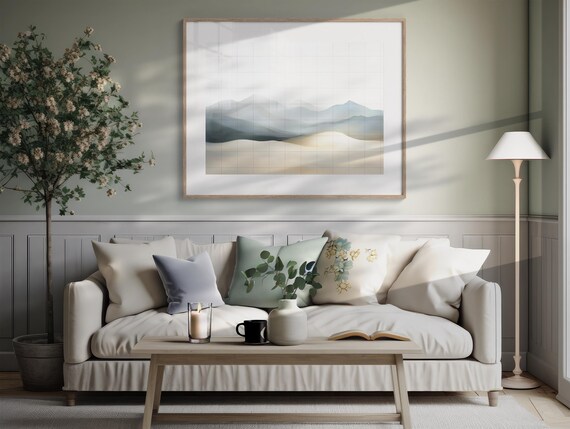Abstract Blue Mountains Watercolor Landscape Artwork Nature Art Print At Home