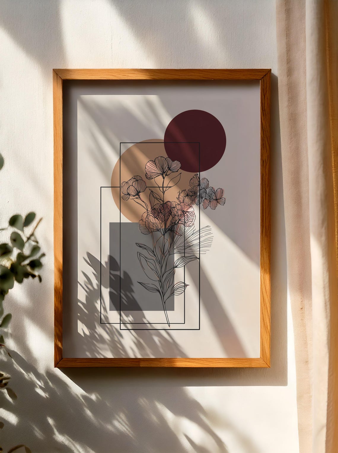 Geometric Floral Line Art Sun And Moon Minimalist Boho Poster