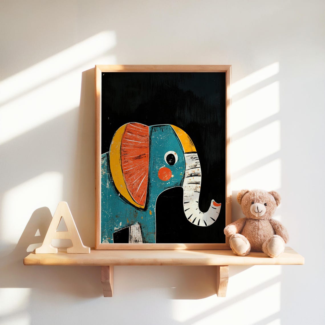 Elephant Print Nursery Decor Abstract Animal Art Kids Room Playroom Wall Instant Home