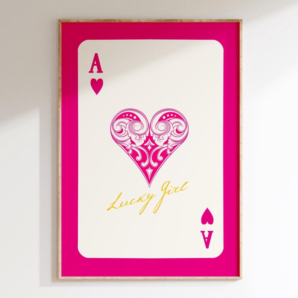 Lucky Girl Ace of Hearts Poster Pink Gold Preppy Playing Card Style