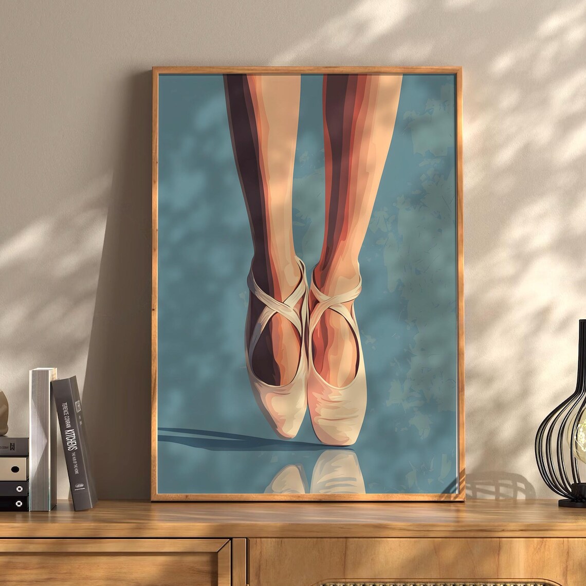 Ballet Dancer En Pointe Close Up White Shoes Teal Blue Poster