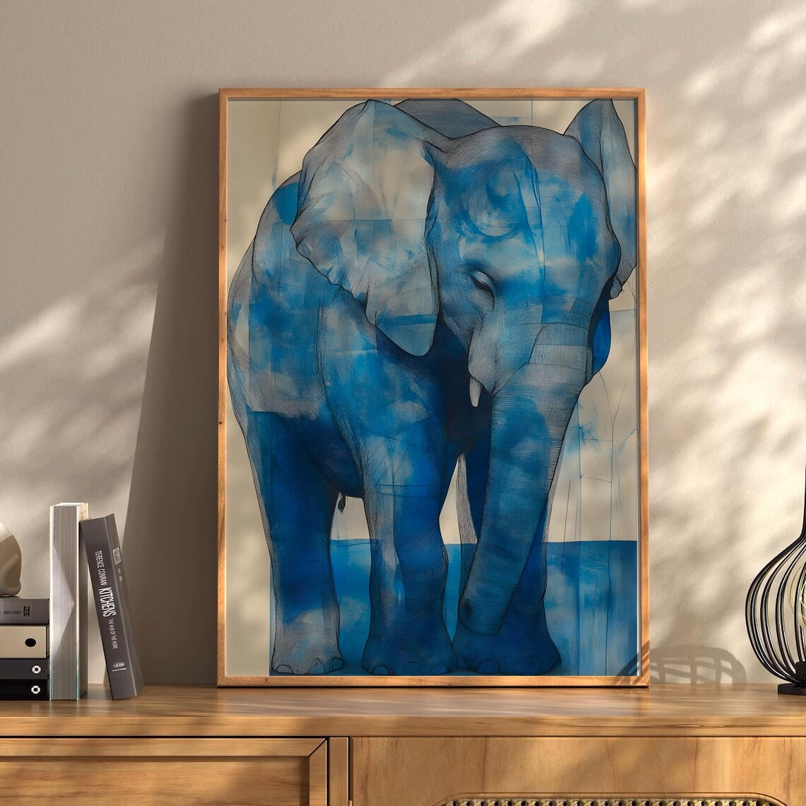 Watercolor Blue Elephant Gentle Giant Animal Painting Poster
