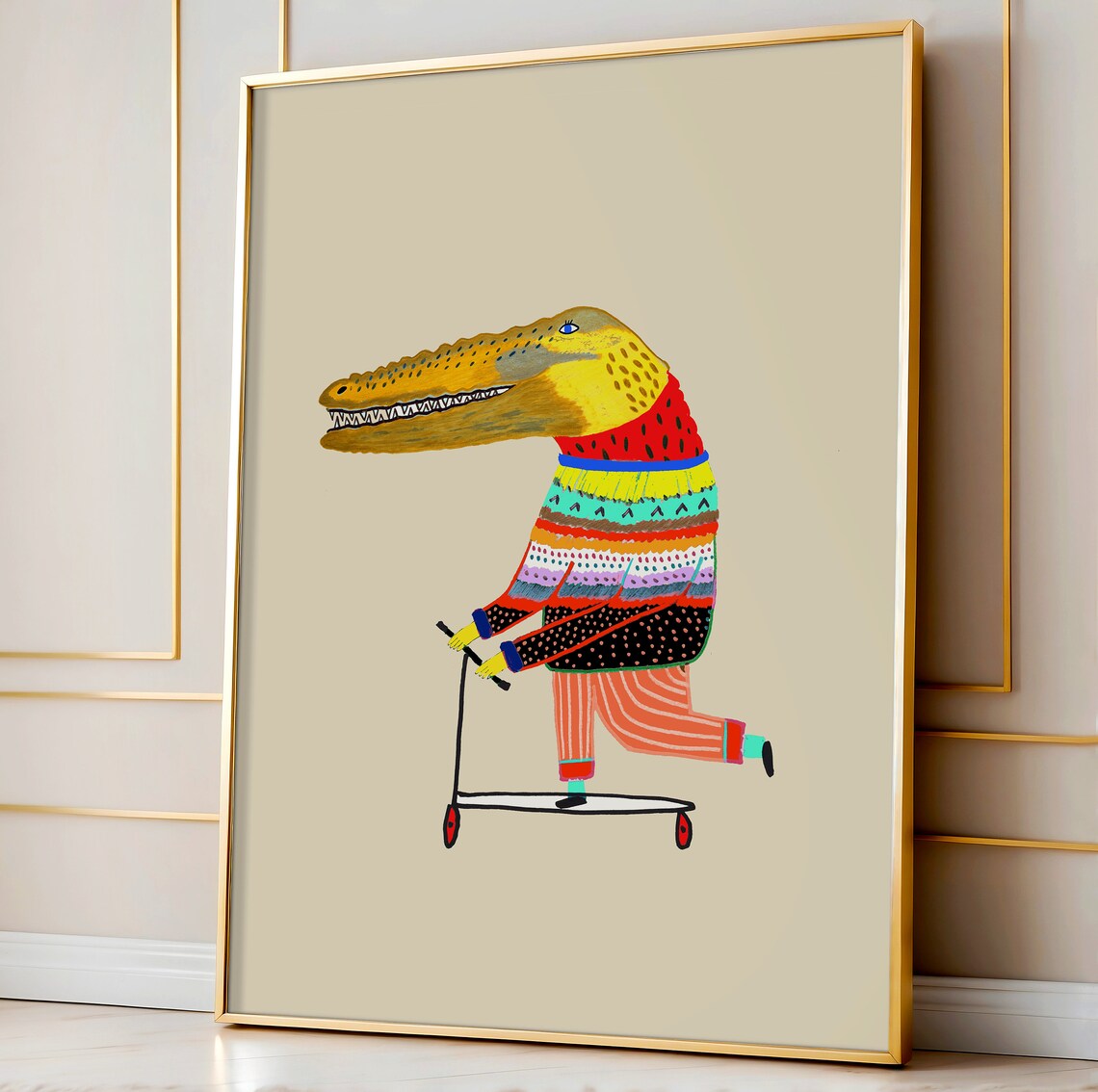Scooter Crocodile Art Print, Cool Kids Decor