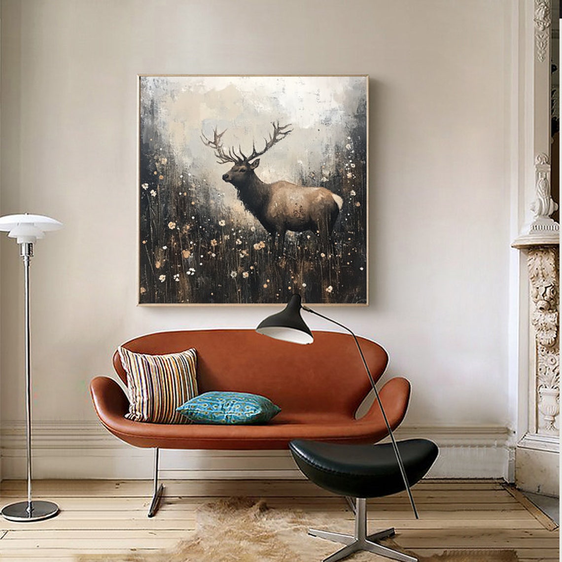 Majestic Elk Standing in a Moody Dark Wildflower Meadow Poster - Image 3
