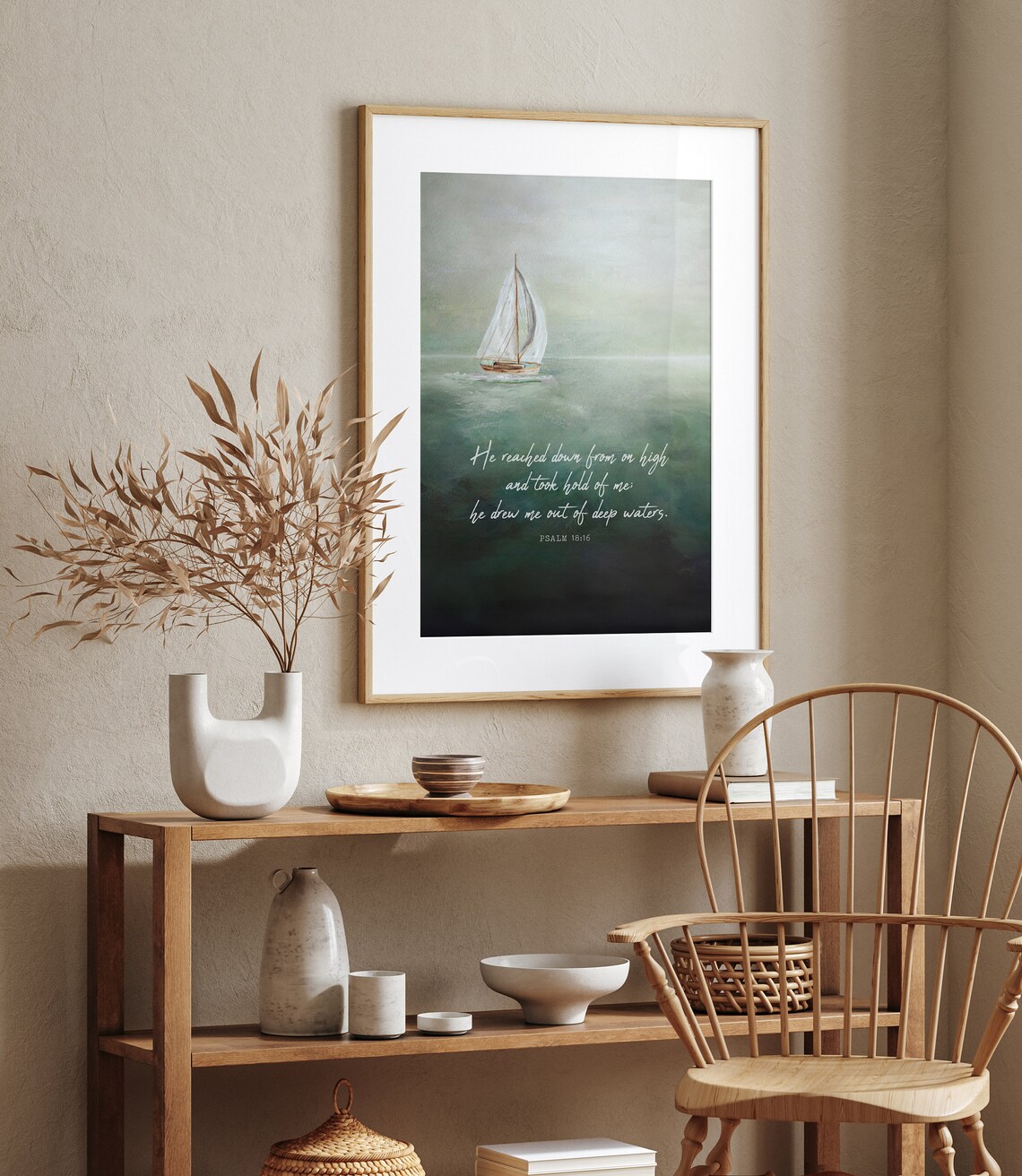 Psalm 18:16 Scripture Art Print, Deep Waters Sailboat - Image 3