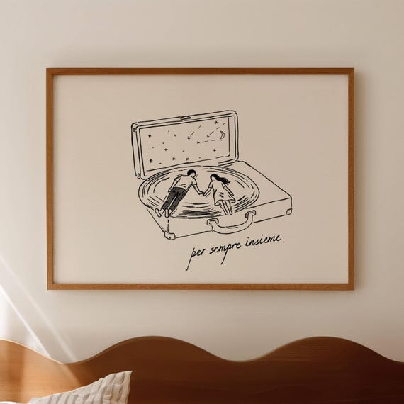 Per Sempre Insieme Always Together Quote Print Horizontal Above Bed Line Drawing Wall Art Handdrawn Minimalist Love Romantic Couple Poster