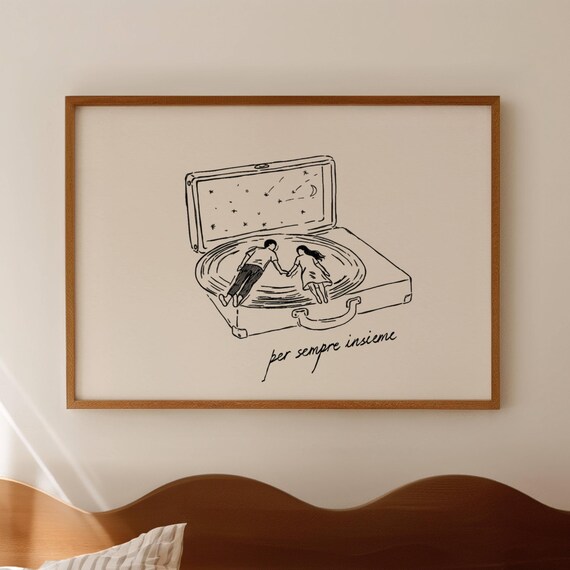 Per Sempre Insieme Couple On Record Player Romantic Sketch Poster