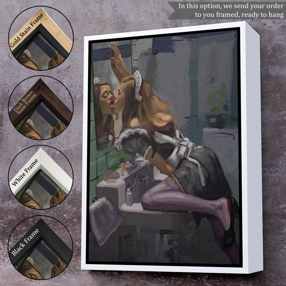 Maid Girl Kissing Mirror Sultry Pin-Up Style Painting Poster - Image 3