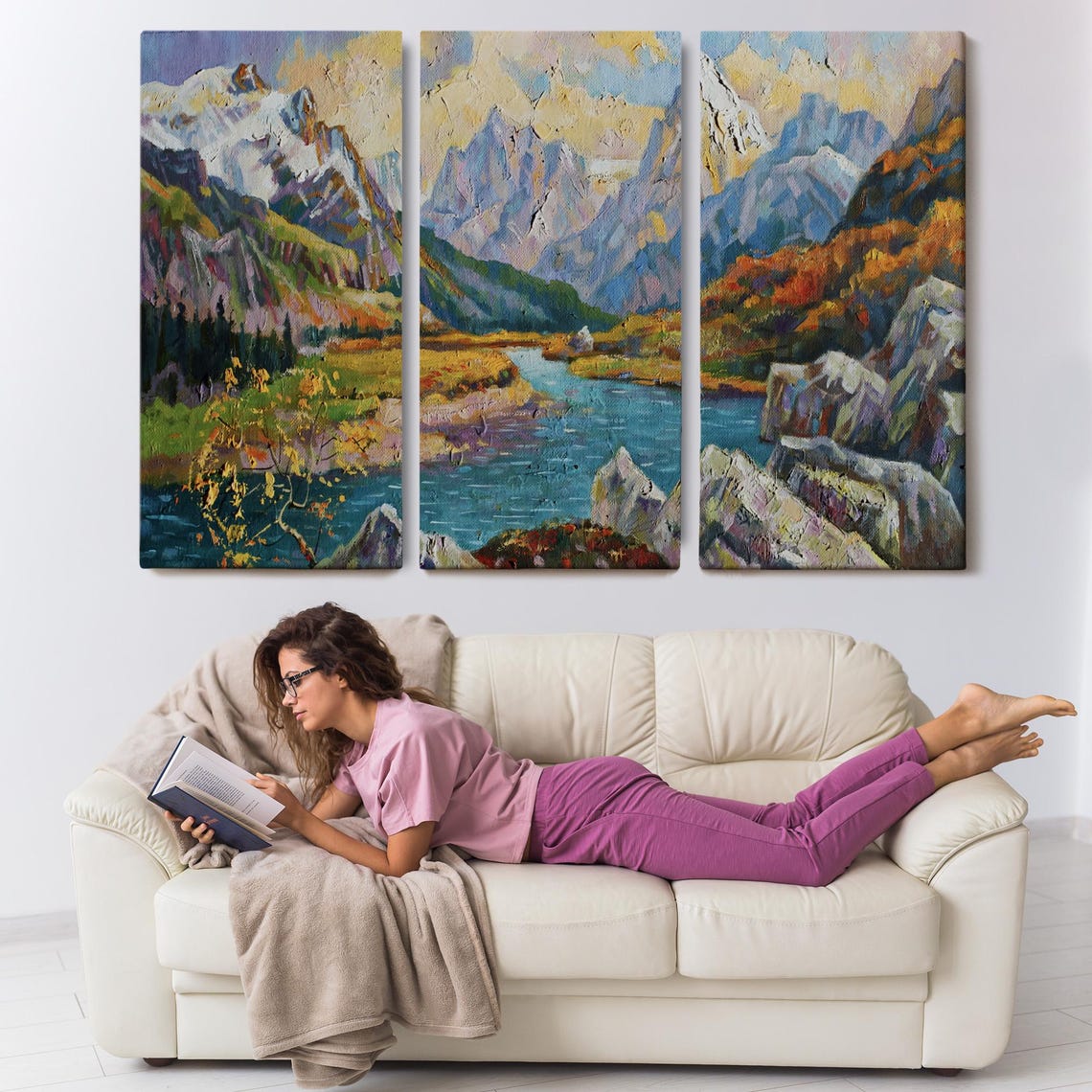 Snow Capped Mountain Valley Lake Autumn Alpine Landscape Art Poster - Image 3