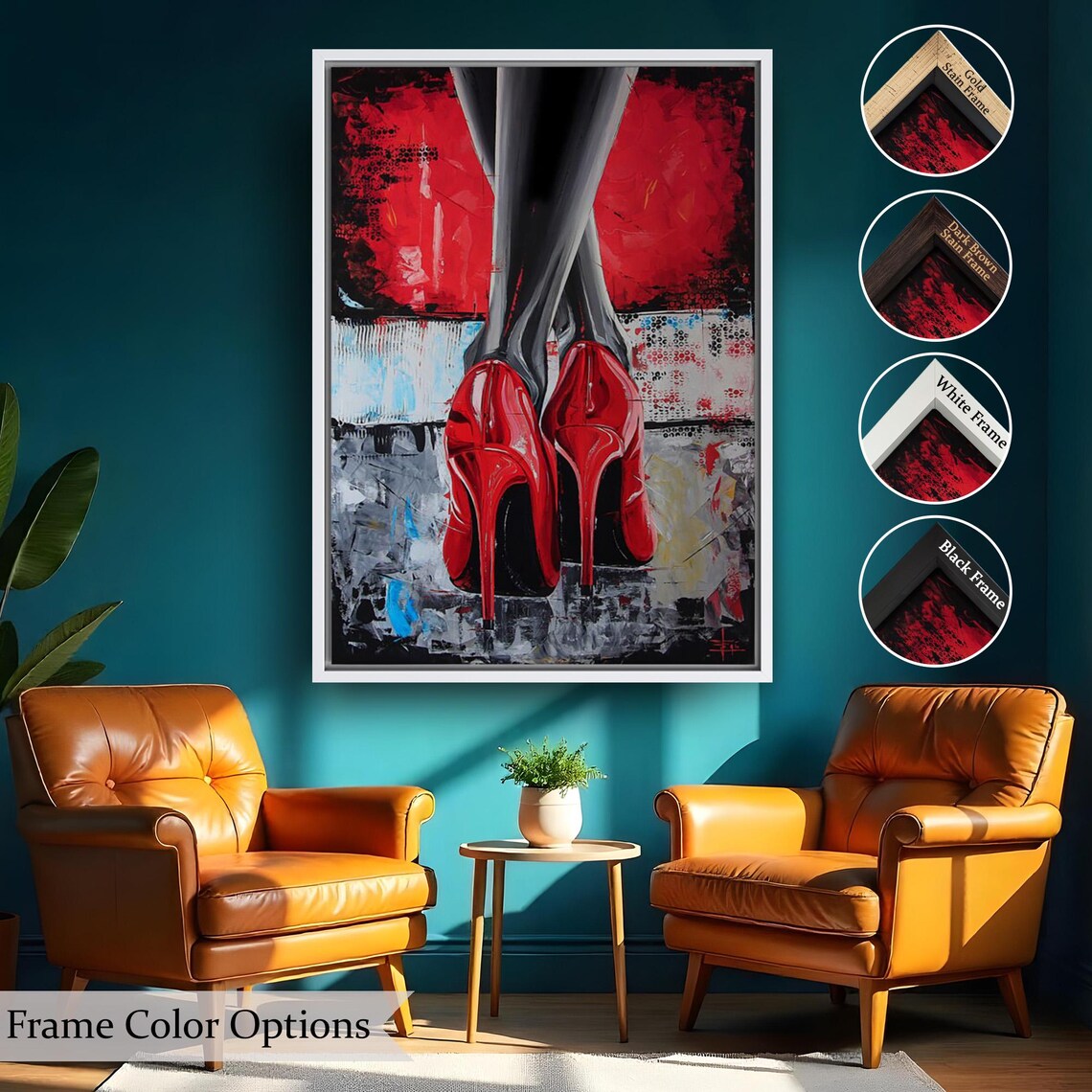 Red High Heels Woman Legs Grungy Abstract Background Glamour Art Poster - Image 2