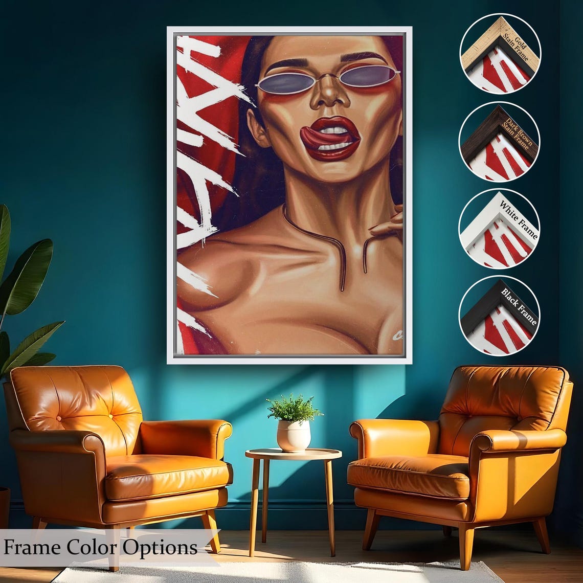 Sassy Red Lips Sunglasses Pop Art Beauty Portrait Bold Wall Poster - Image 2