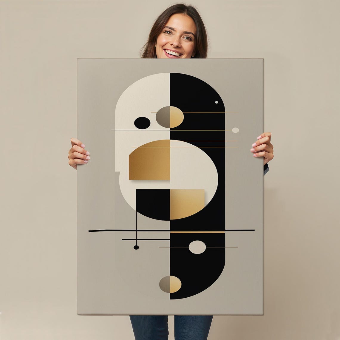 Minimalist Geometric Abstract In Black Cream And Gold Neutral Wall Art - Image 4
