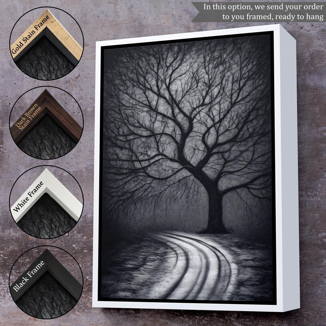 Mysterious Tree In The Dark Painting Nature Art Nature Print Landscape Wall Table Nature Wall Decor - Image 3
