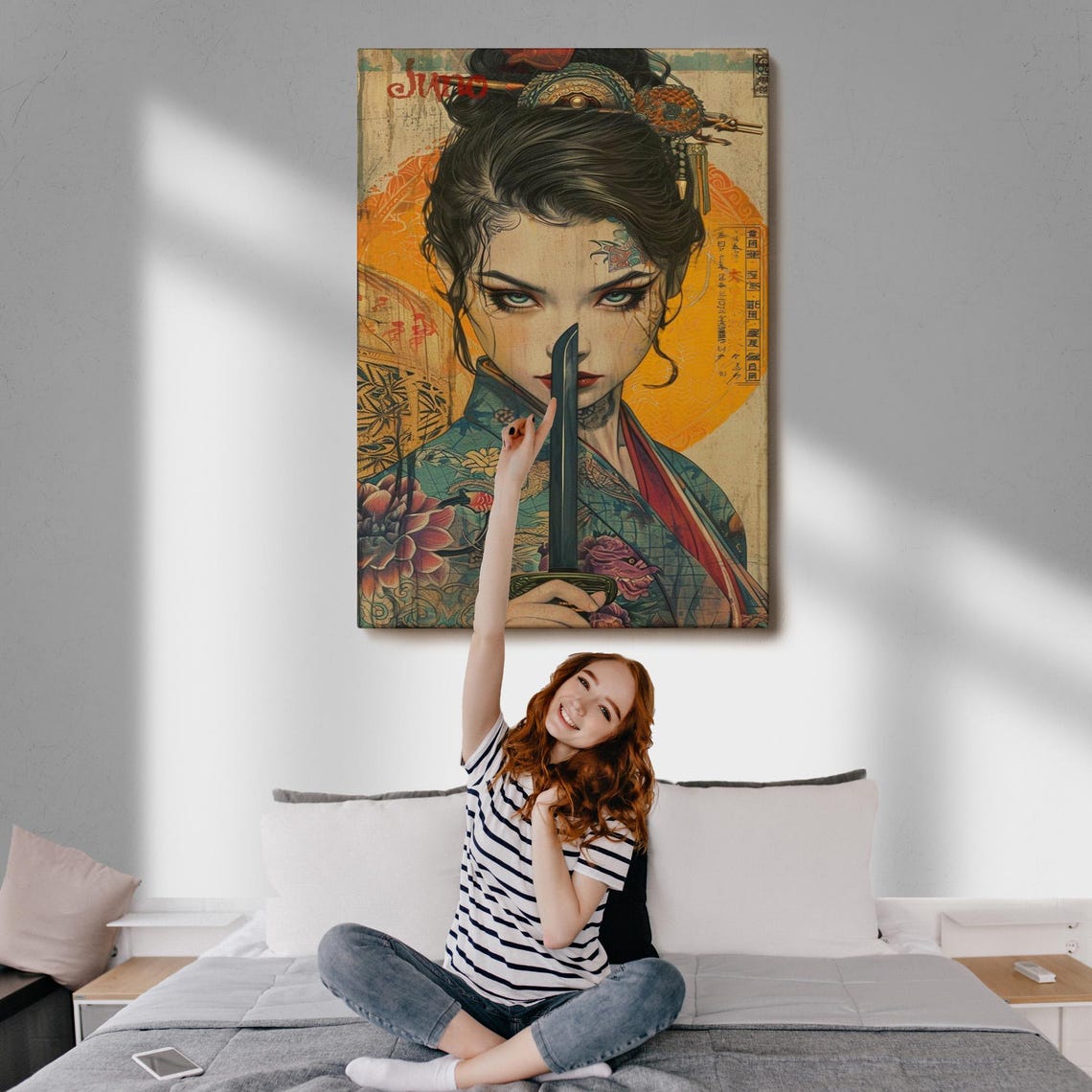 Japanese Warrior Woman Katana Ukiyo E Style Kimono Art Poster - Image 3