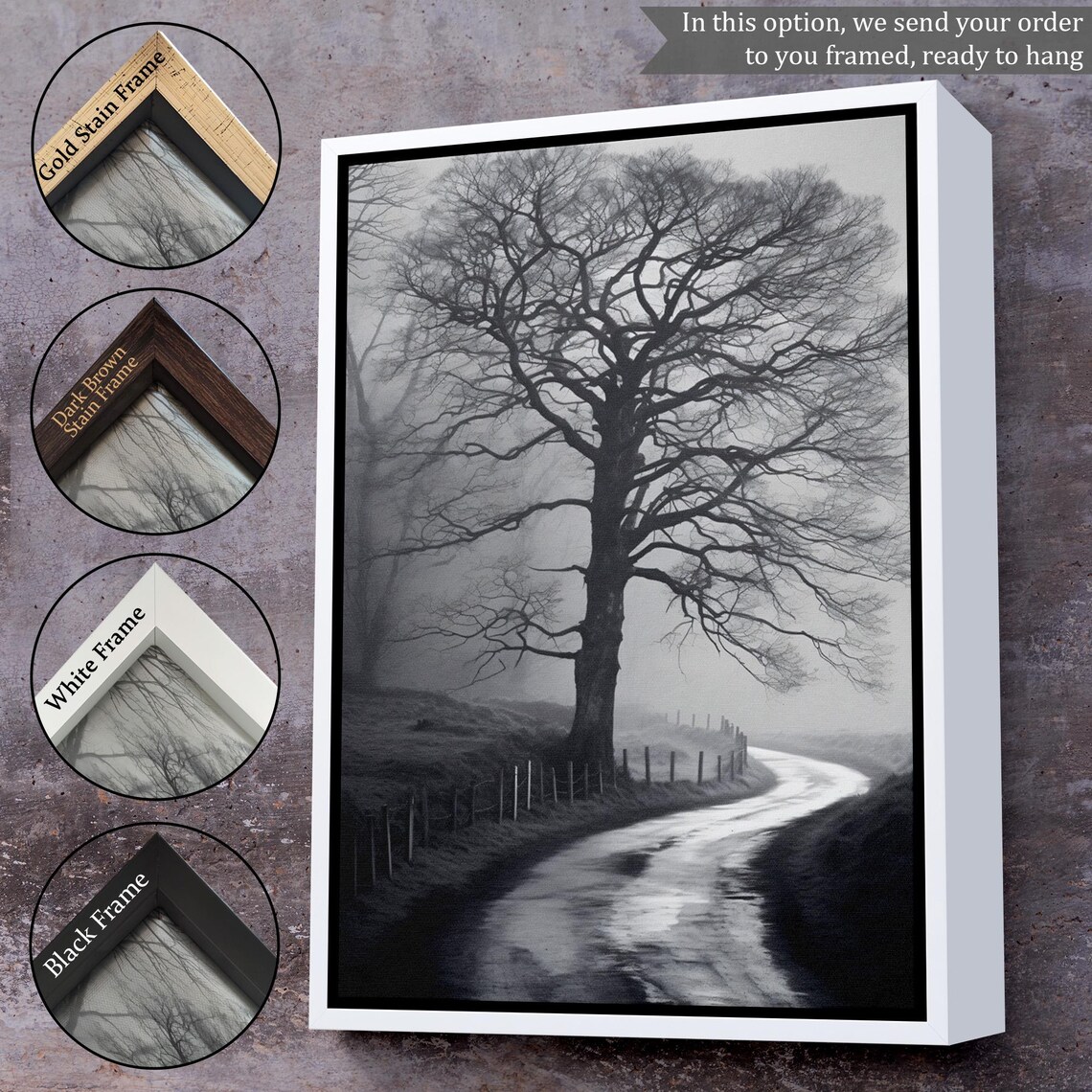 Mysterious Tree In The Dark Painting Nature Print Nature Wall Decor Nature Decor Landscape Wall Table - Image 3