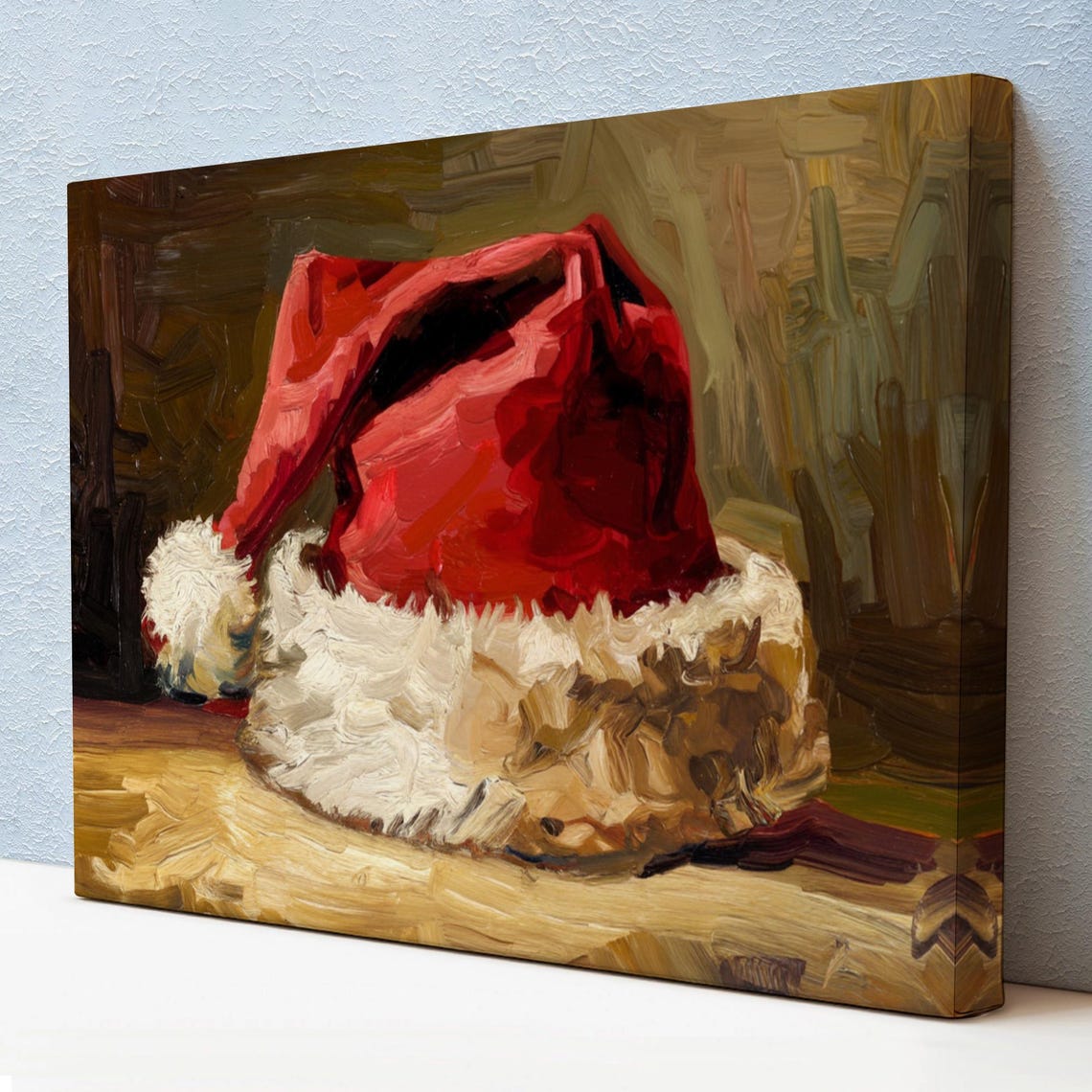 Impressionist Santa Hat Oil Painting Bold Brushstrokes Christmas Print