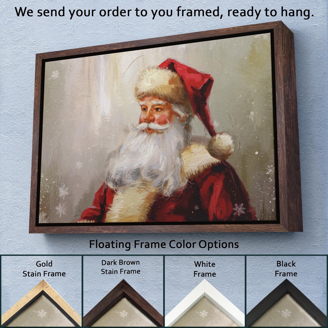 Vintage Santa Claus Painting Art Christmas Wall Art Cottagecore Christmas Decor Christmas Painting Neutral Holiday Wall Art - Image 3