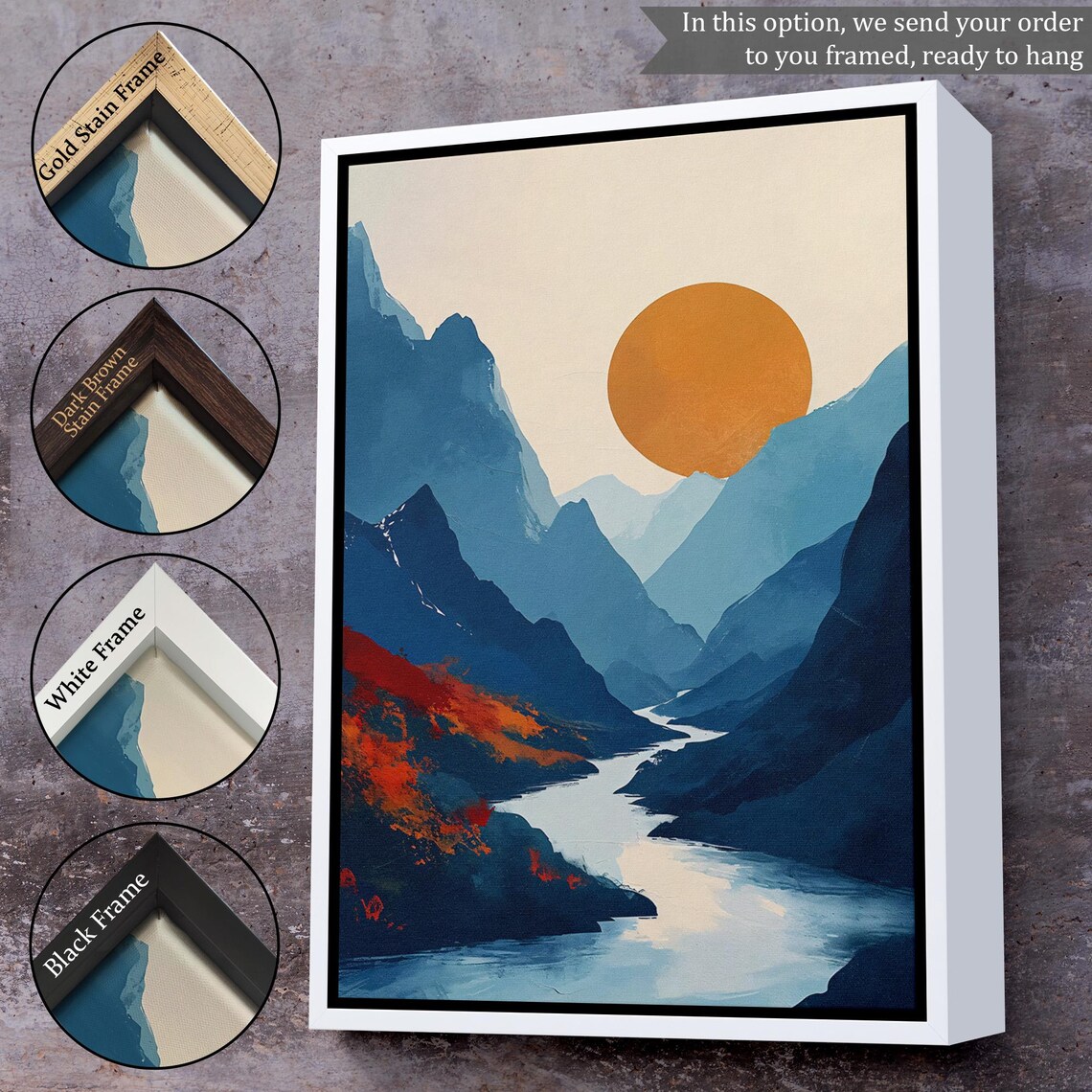 Sunset Between Mountains Landscape Art Print - Image 3