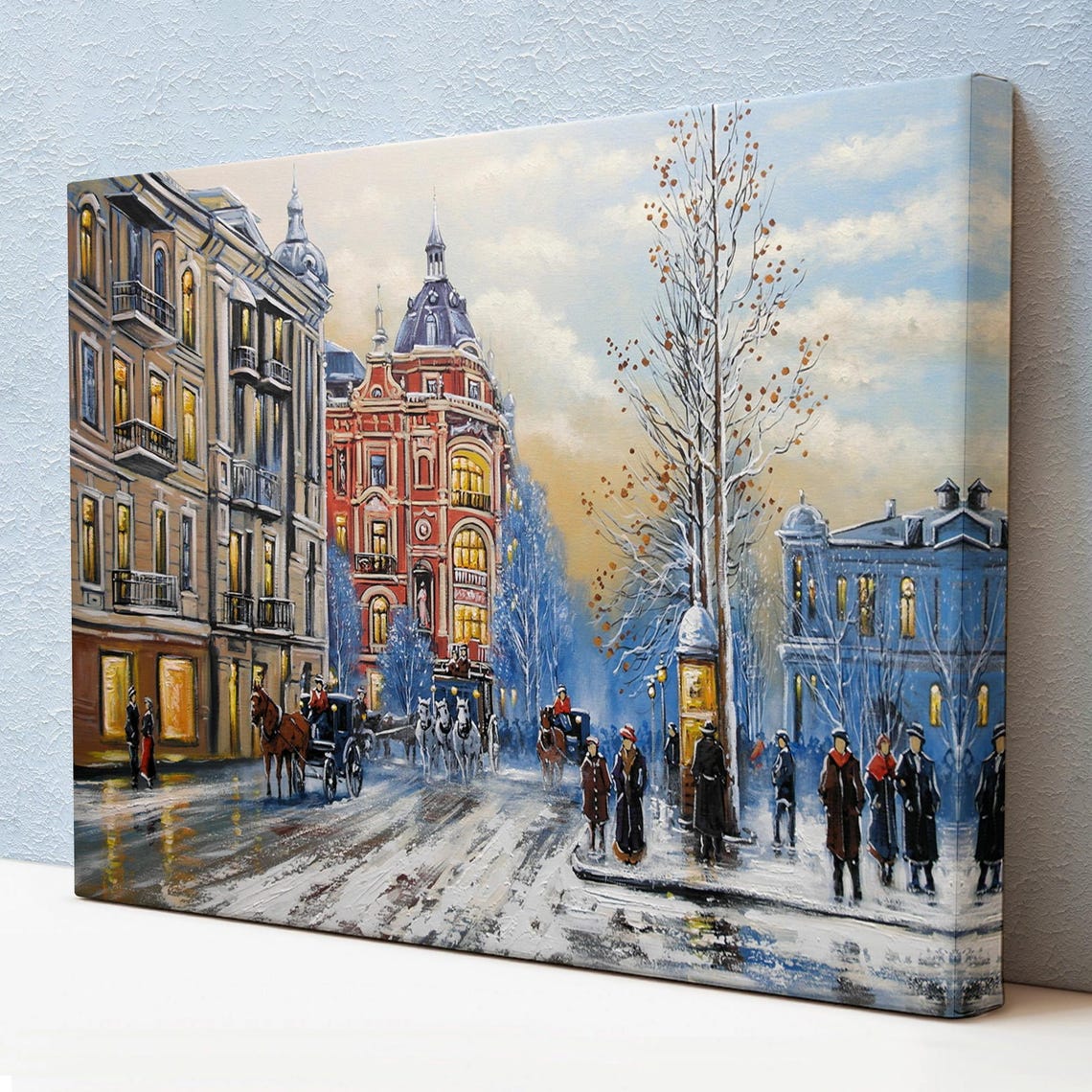 Snowy Kyiv Old Town Winter Street Horse Carriage Scene Travel Poster
