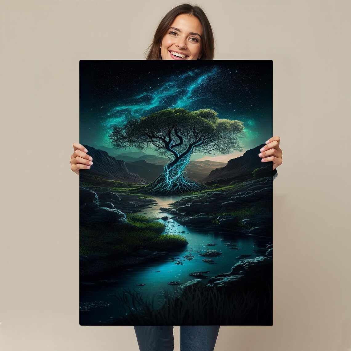 Mysterious Tree In The Dark Painting Nature Print Nature Wall Decor Nature Wall Decor Landscape Wall Table - Image 4