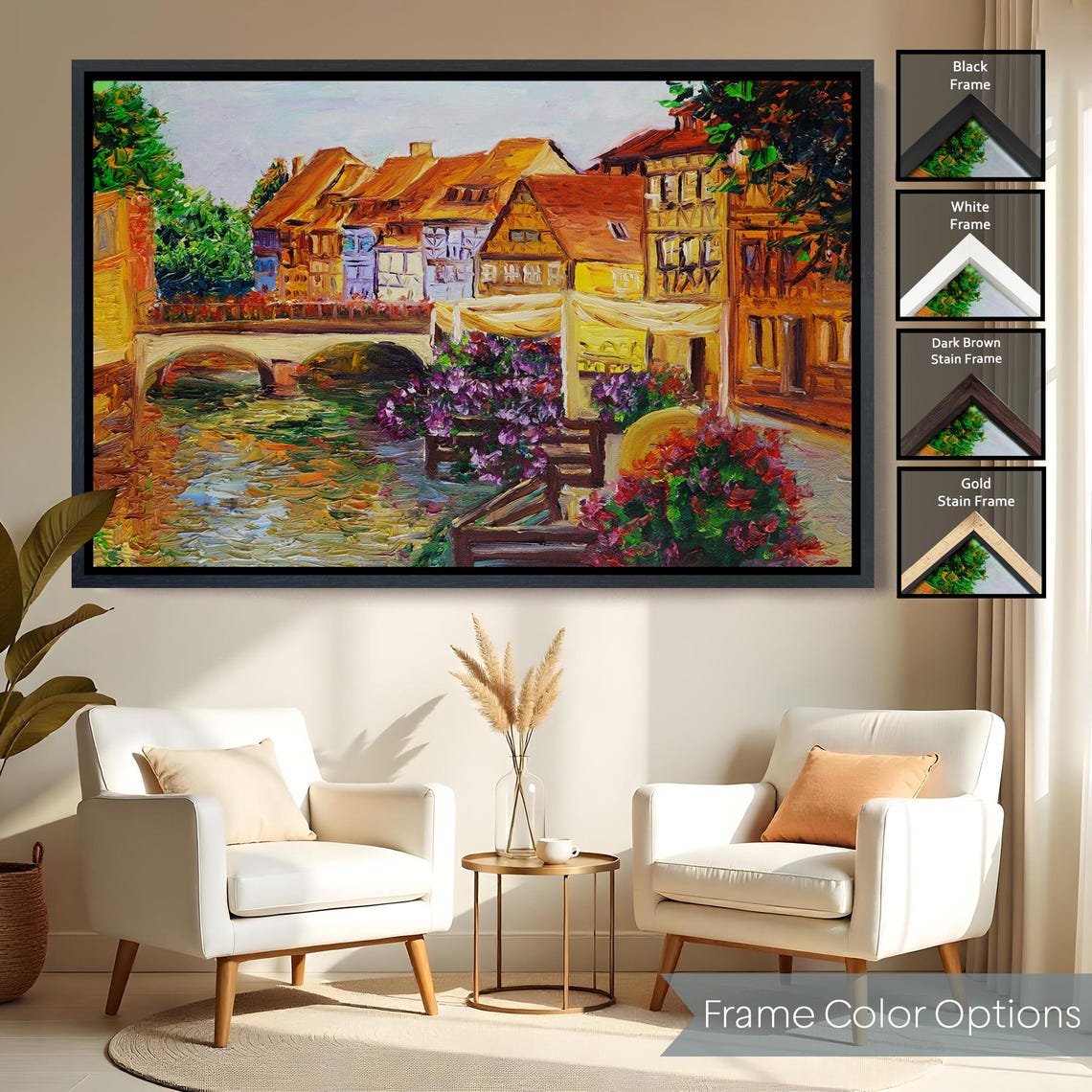European Old Town Canal Bridge Flower Cafes Historic Street Poster - Image 2