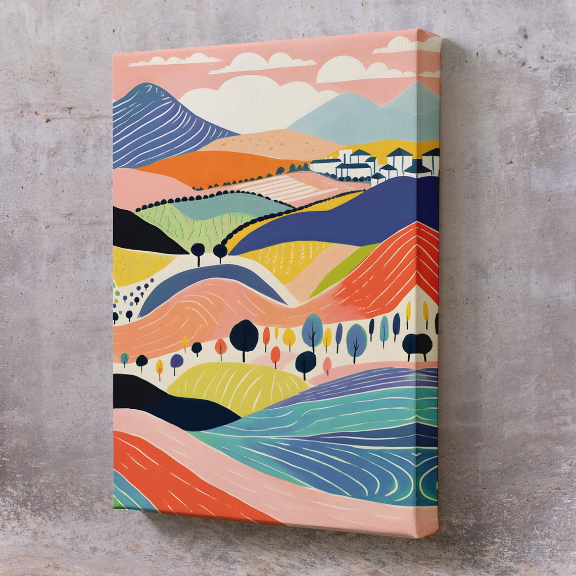 Pastel Hills Minimalist Landscape Colorful Hillside Wall Art