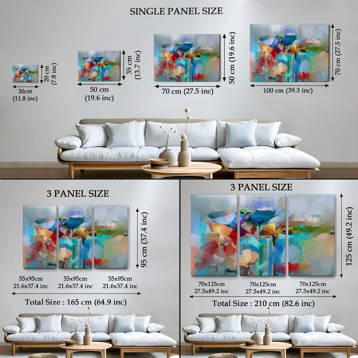 Abstract Blue Bird and Colorful Impasto Flowers Modern Wall Art - Image 4
