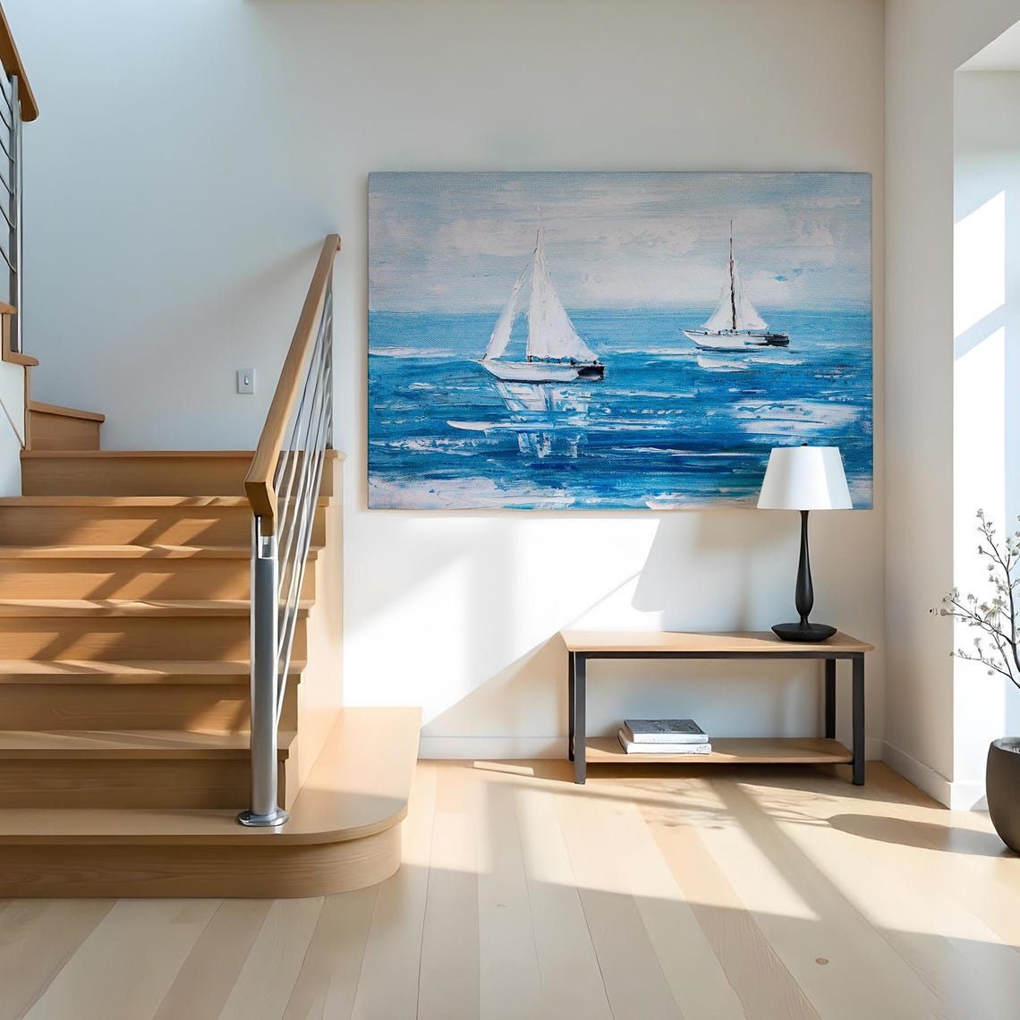 Two White Sailboats Bright Blue Summer Sea Calm Ocean Scenery Poster - Image 2