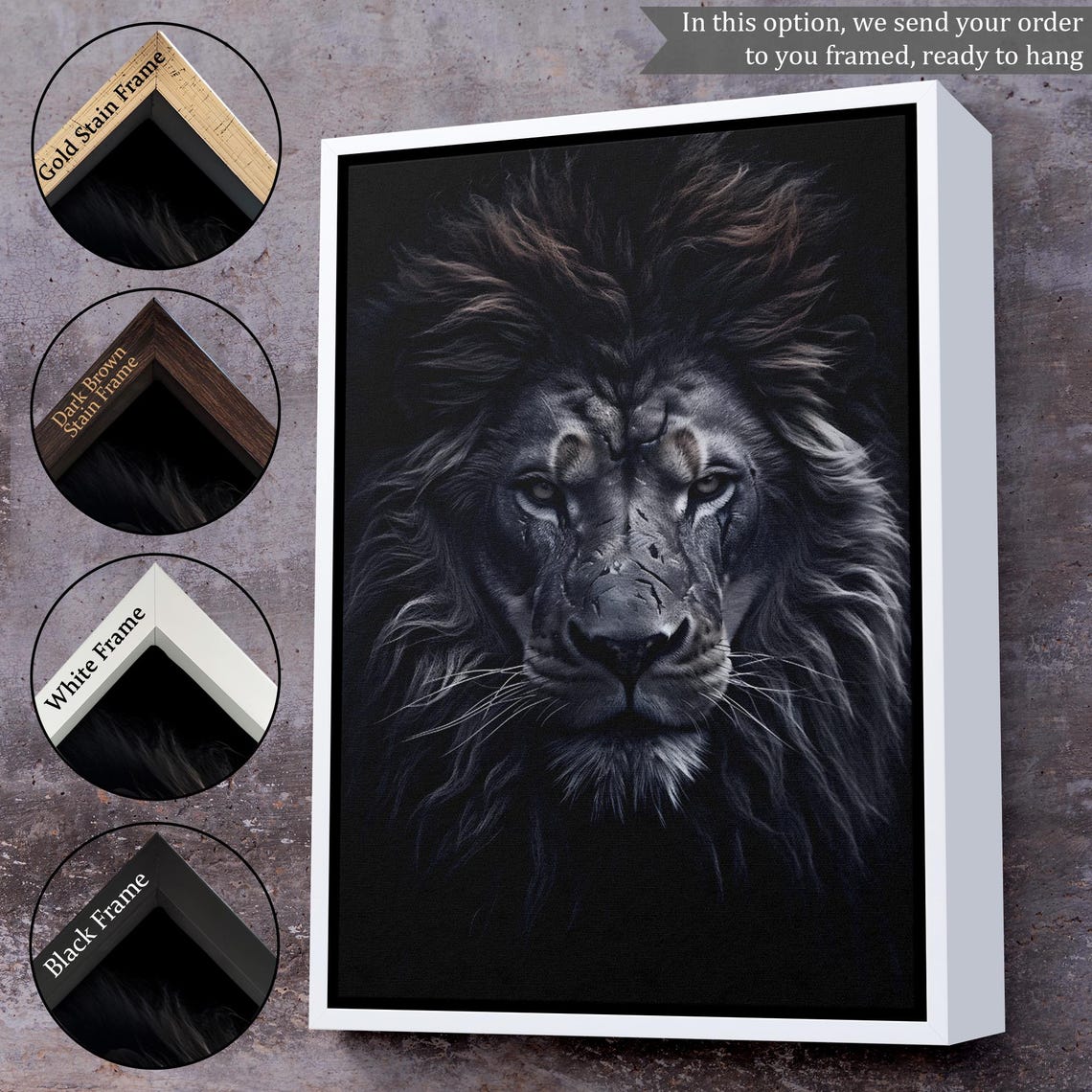 Majestic Dark Lion Portrait Intense Eyes Black Wild Cat Art Poster - Image 3