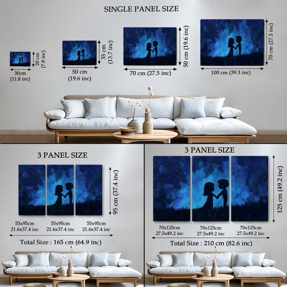 Little Lovers Holding Hands Starry Blue Night Silhouette Art Poster - Image 4