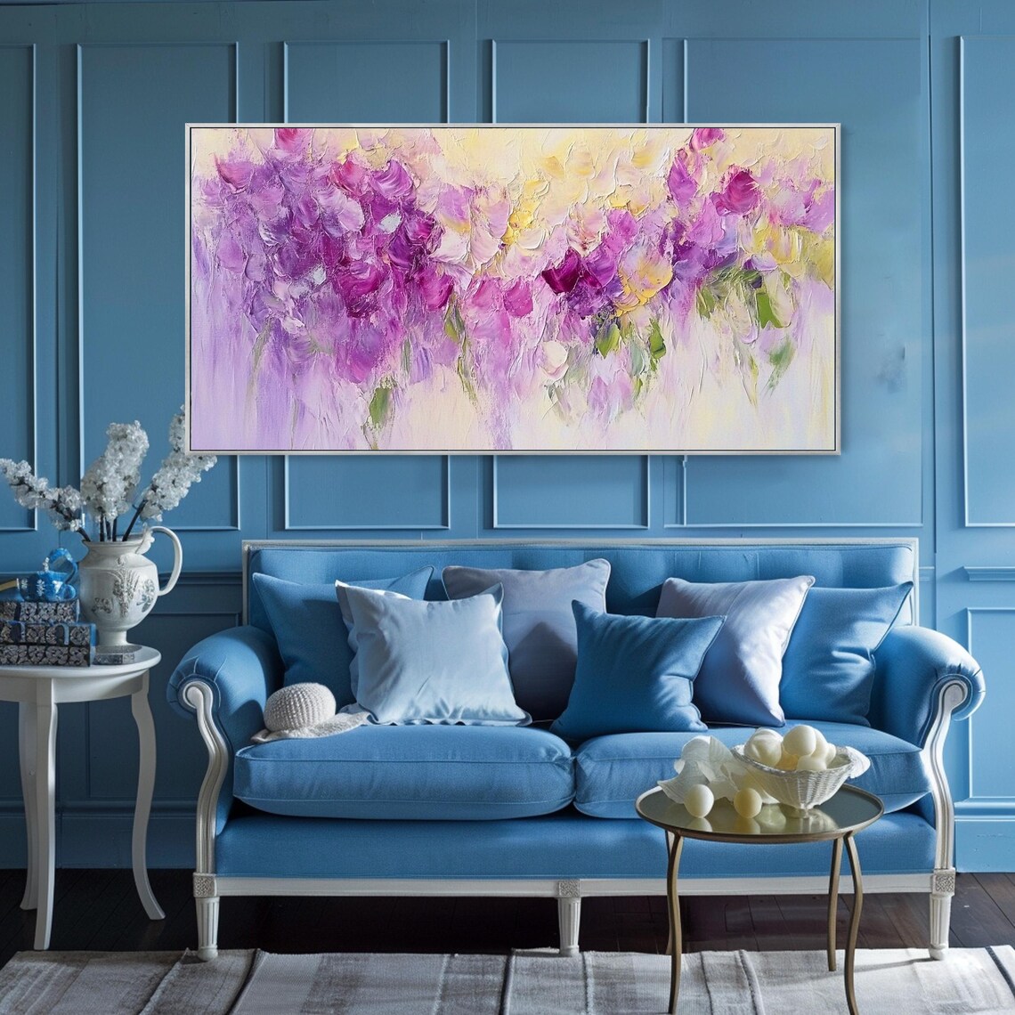 Purple Wisteria Blossom Dreamy Lavender Floral Hanging Garden Wall Art - Image 3