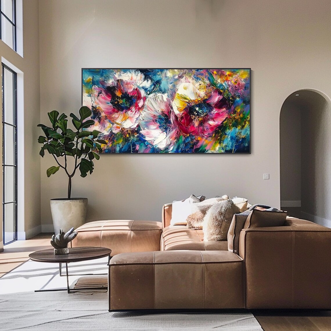 Colorful Abstract Wildflowers Pink Blue Energy Impasto Floral Wall Art - Image 4