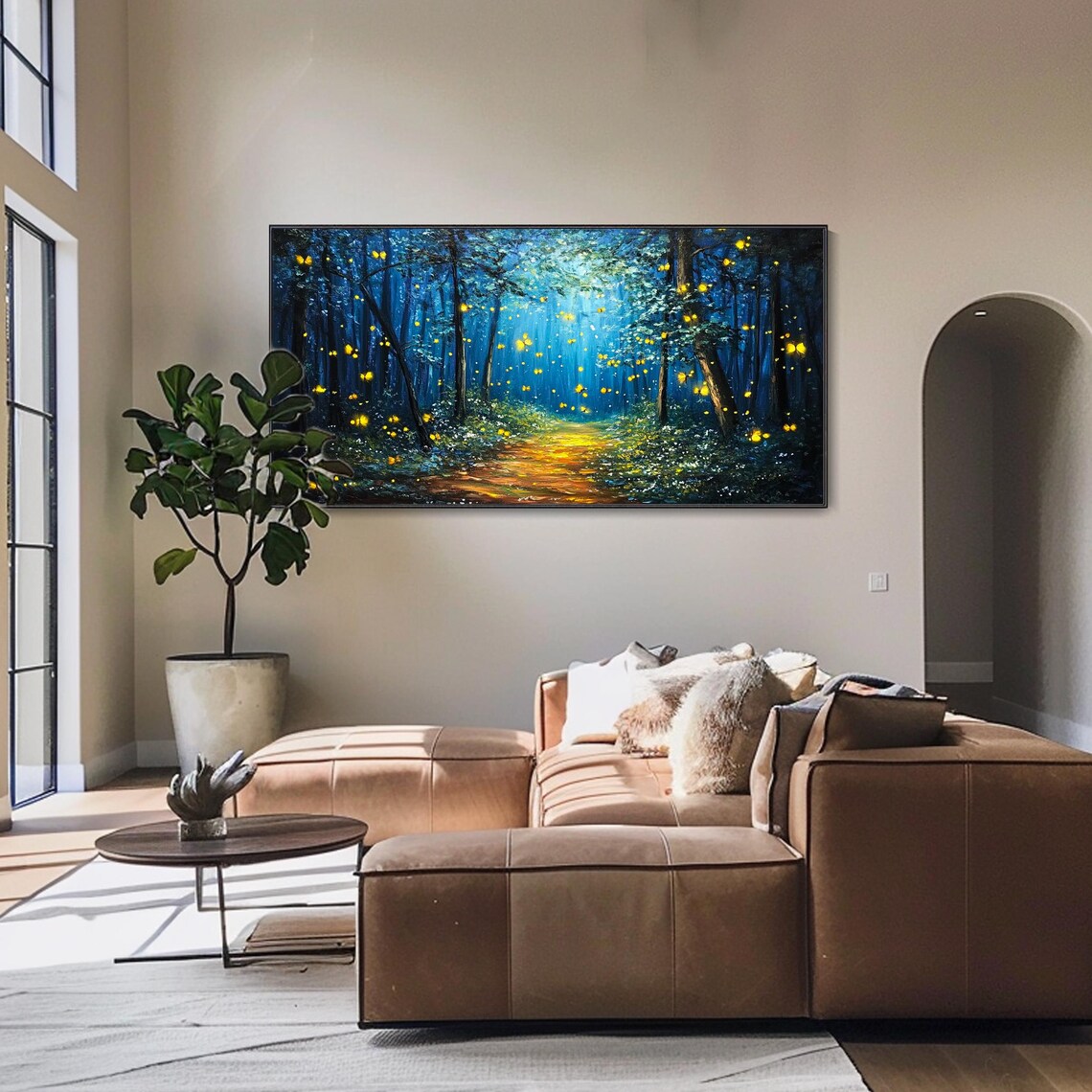 On Panoramic Forest Art Original Large Long Wide Forest Painting Horizontal Enchanted Woods Textured Wall Art Modern Home Decor - Image 4