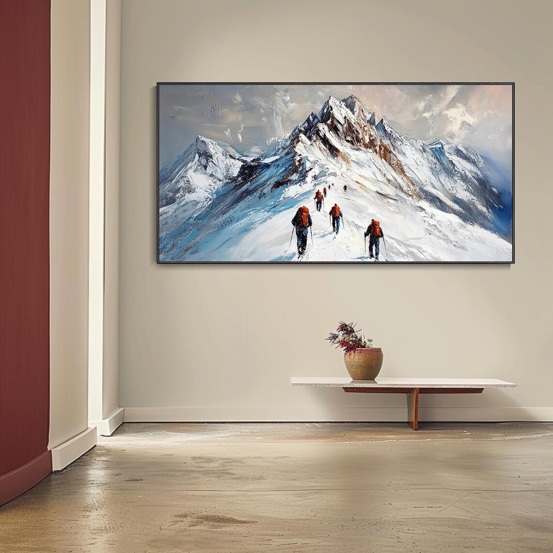 3d Texture Snow Mountain Art Hiking Oil Painting On Mountain Hikers Painting Large Living Room Wall Art Texture Look Art Outdoor Art - Image 2