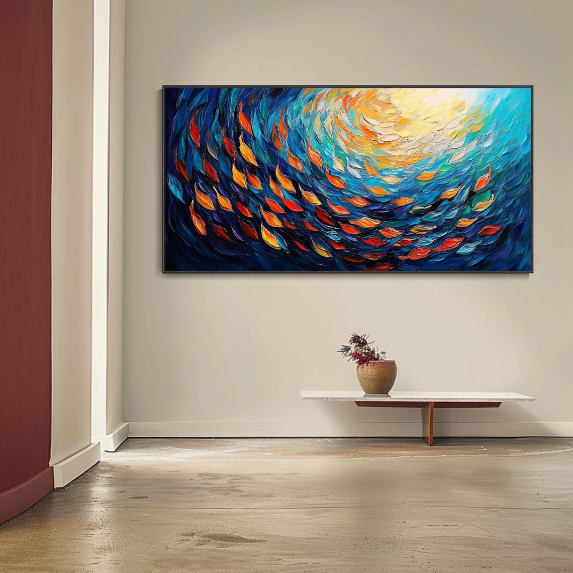 School of Fish Swirling Deep Blue Water Sunrise Ocean Art Poster - Image 4