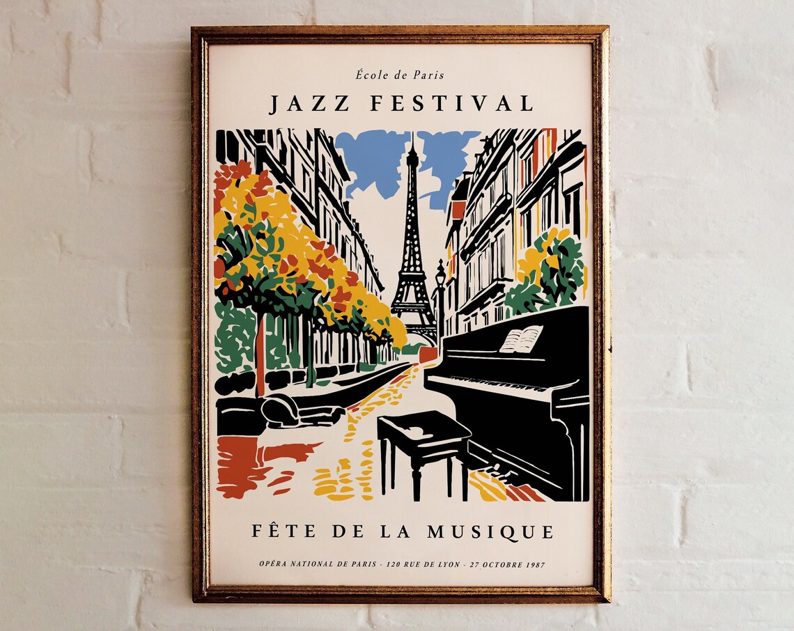 Jazz Festival Paris Fete De La Musique Eiffel Tower Piano Poster
