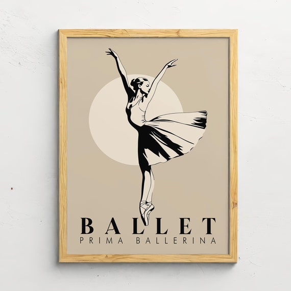 Elegant Ballet Dancer Silhouette Poster Prima Ballerina Art Print Vintage Style Wall Decor For Dance Lovers Black And Beige Neutral Art
