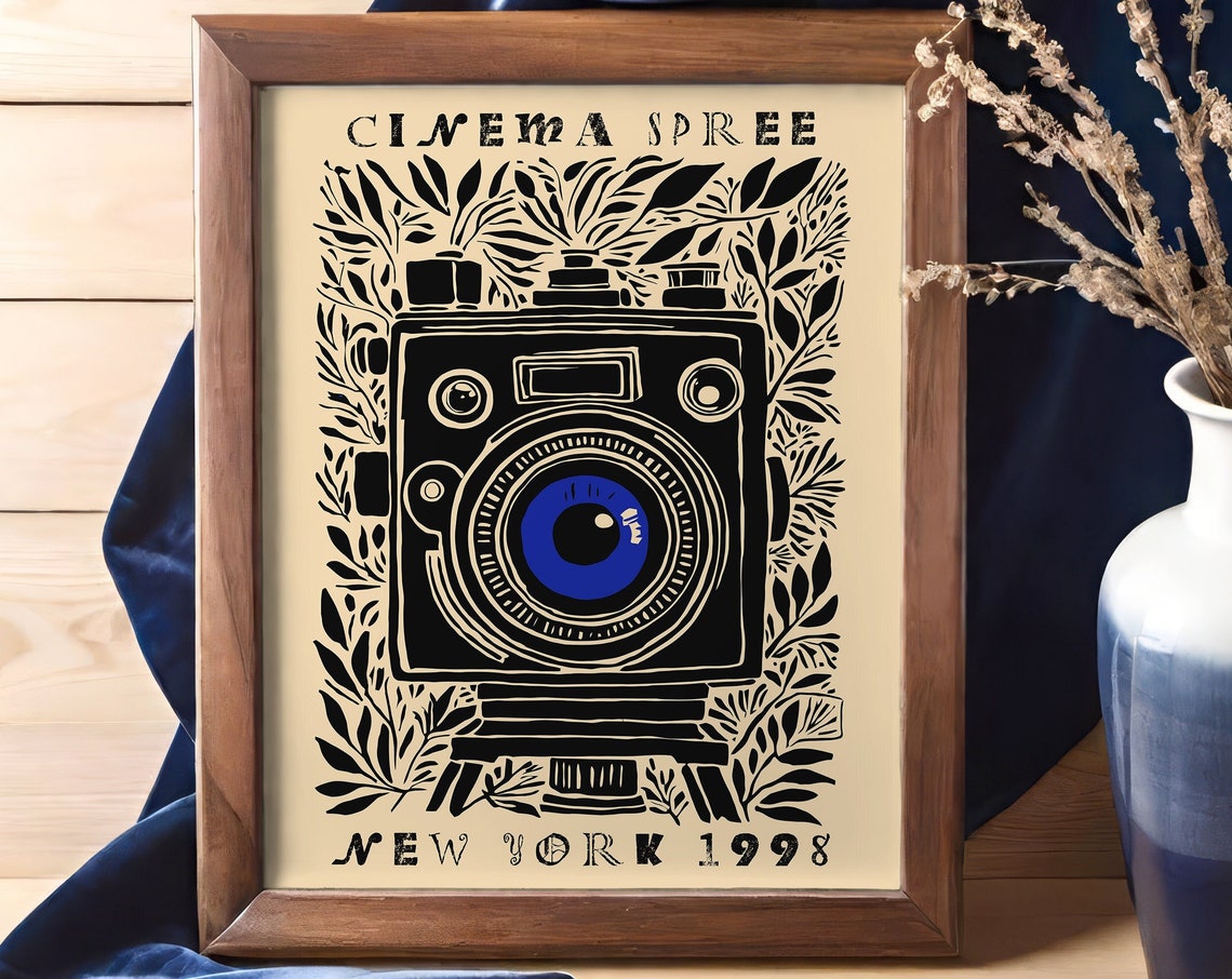 Vintage Cinema Spree New York 1998 Poster Retro Camera Art Print Classic Film Photography Wall Decor Nyc Movie Fest Film Festival Poster