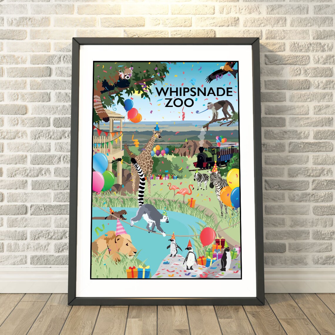 Whipsnade Zoo Birthday Animals Party Illustration Celebration Wall Art