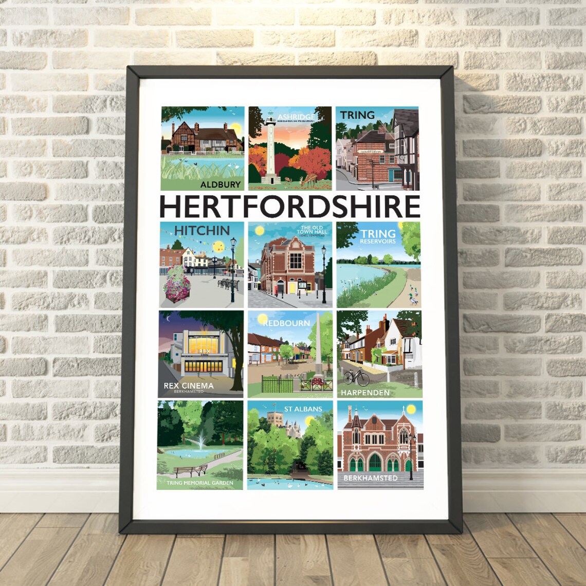 Hertfordshire County Travel Poster, Memory Keepsake