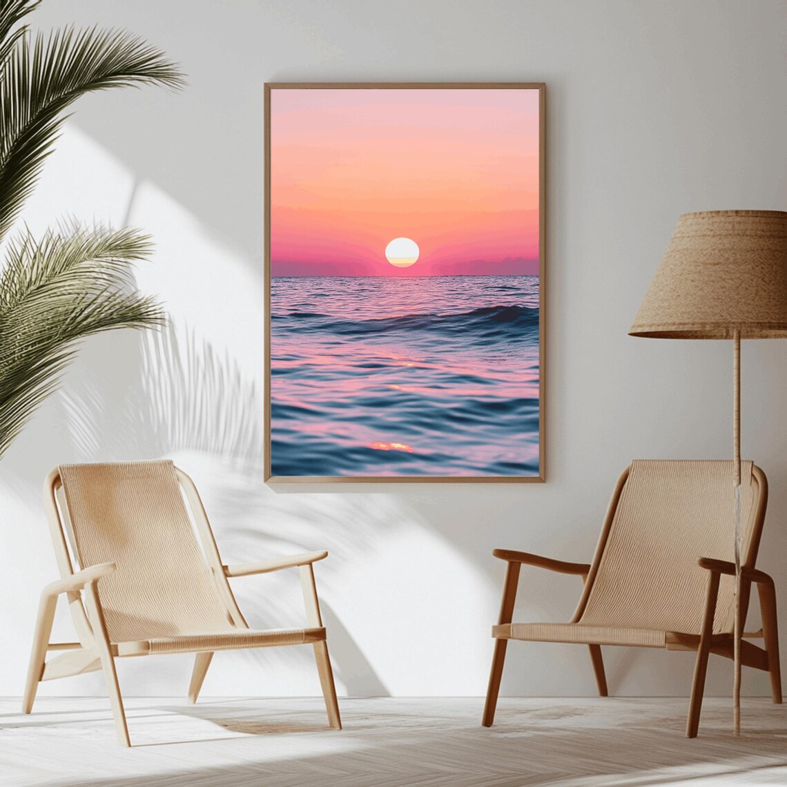 Pastel Sunset Ocean Beach Poster, Boho Coastal - Image 3