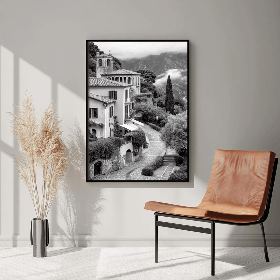 A Black And White Photo Of The Italian Landscape Italy Photography Mediterranean Wall Art Wall Art Travel Photography - Image 2