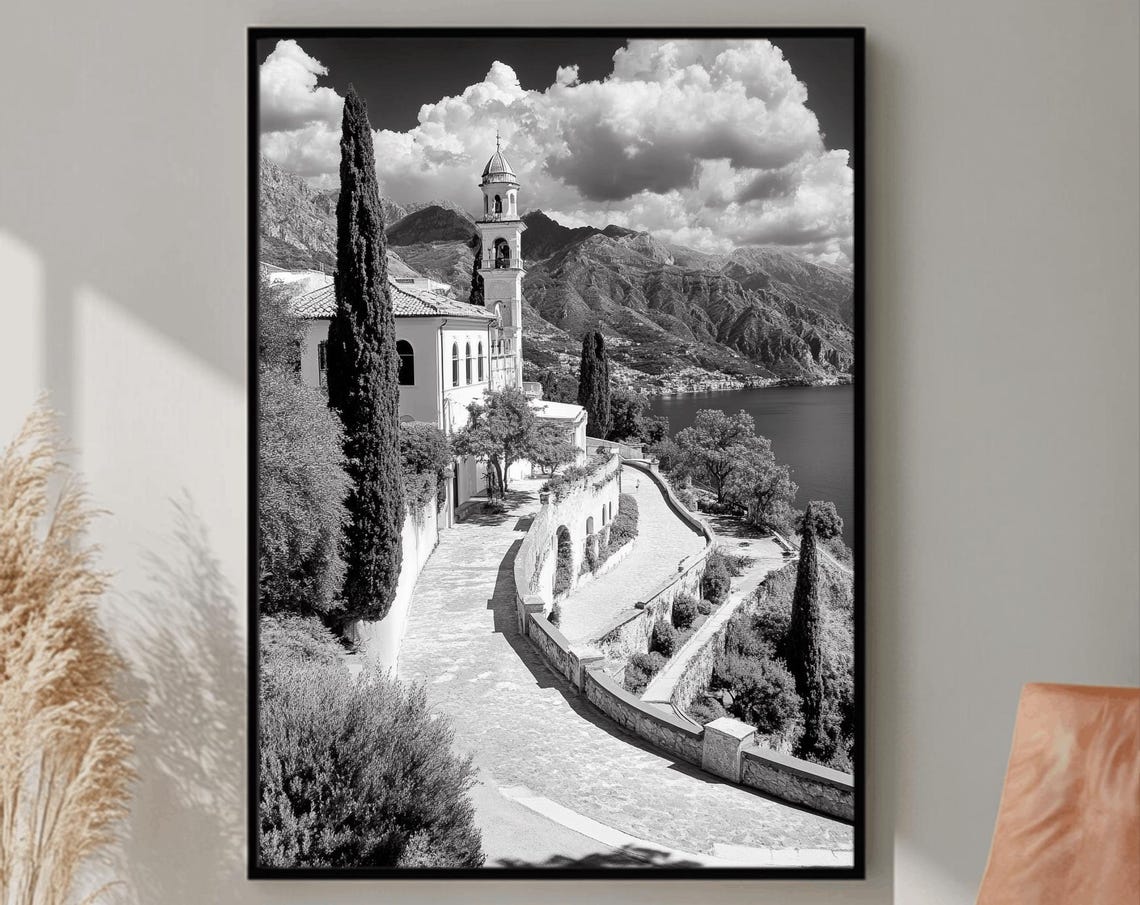 A Black And White Photo Of The Italian Landscape Italy Photography Mediterranean Wall Art Wall Art Travel Photography