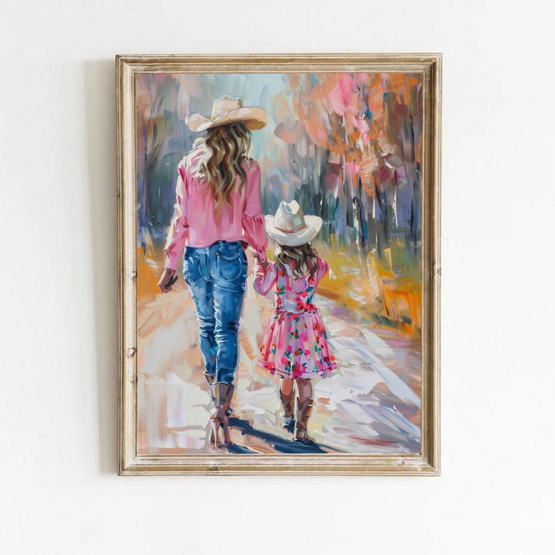 Cowgirl Wall Art Mom And Daughter Poster Western Mothers Day Gift Pink Nursery Print Girl Mom Painting Kids Decor