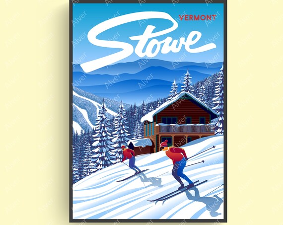 Stowe Poster Vermont Poster Vermont Travel Print Vermont Wall Art Ski Capital Stowe Mountain Resort Unframed