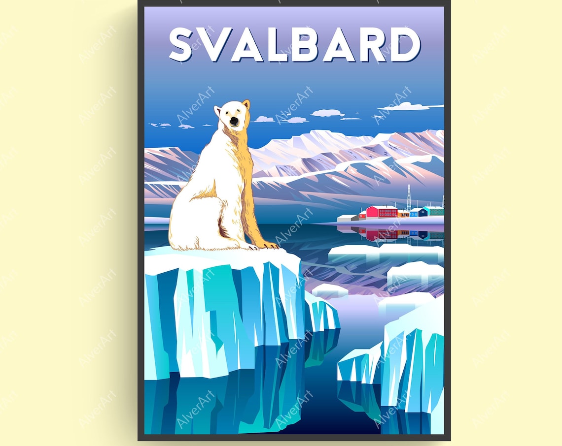 Svalbard Polar Bear Ice Floe Arctic Wilderness Vintage Travel Poster