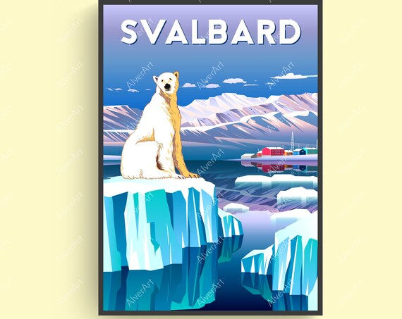 Svalbard Polar Bear Ice Floe Arctic Wilderness Vintage Travel Poster